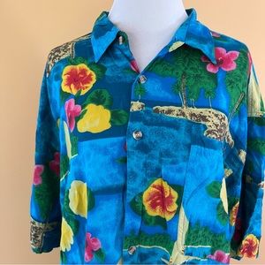 Vintage Hawaiian Rayon with Sailboats & tropical design size L